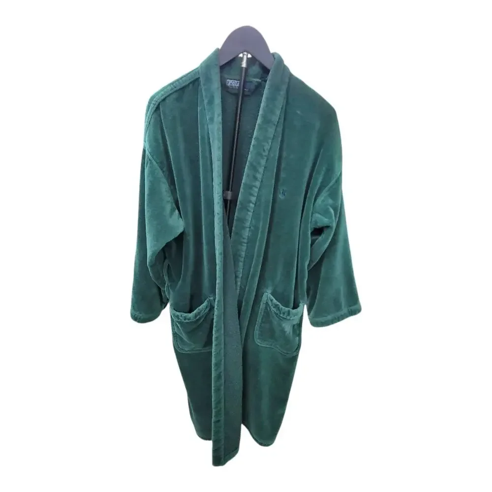 Vintage Polo Ralph Lauren Green Terry Velour Bathrobe Robe Mens OSFA Brazil